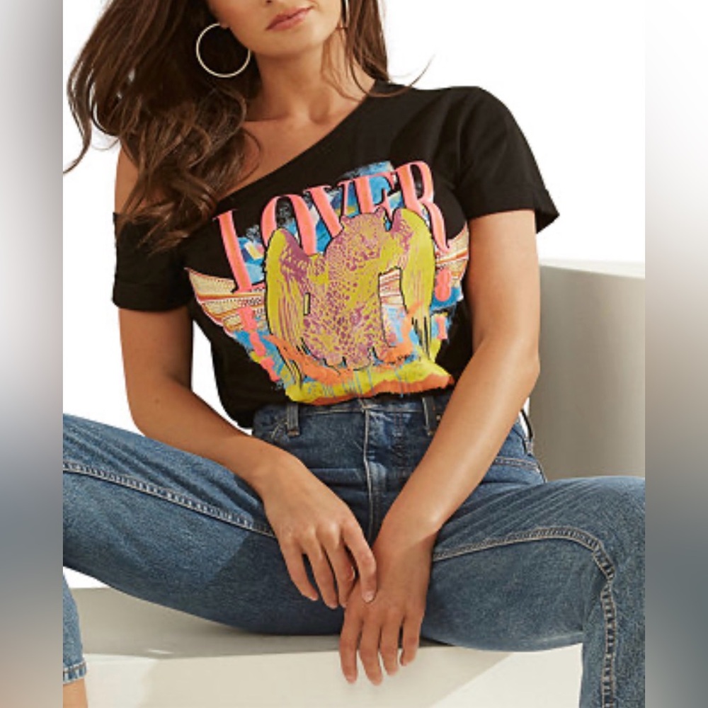 Guess Black Tee with Colorful Graphic